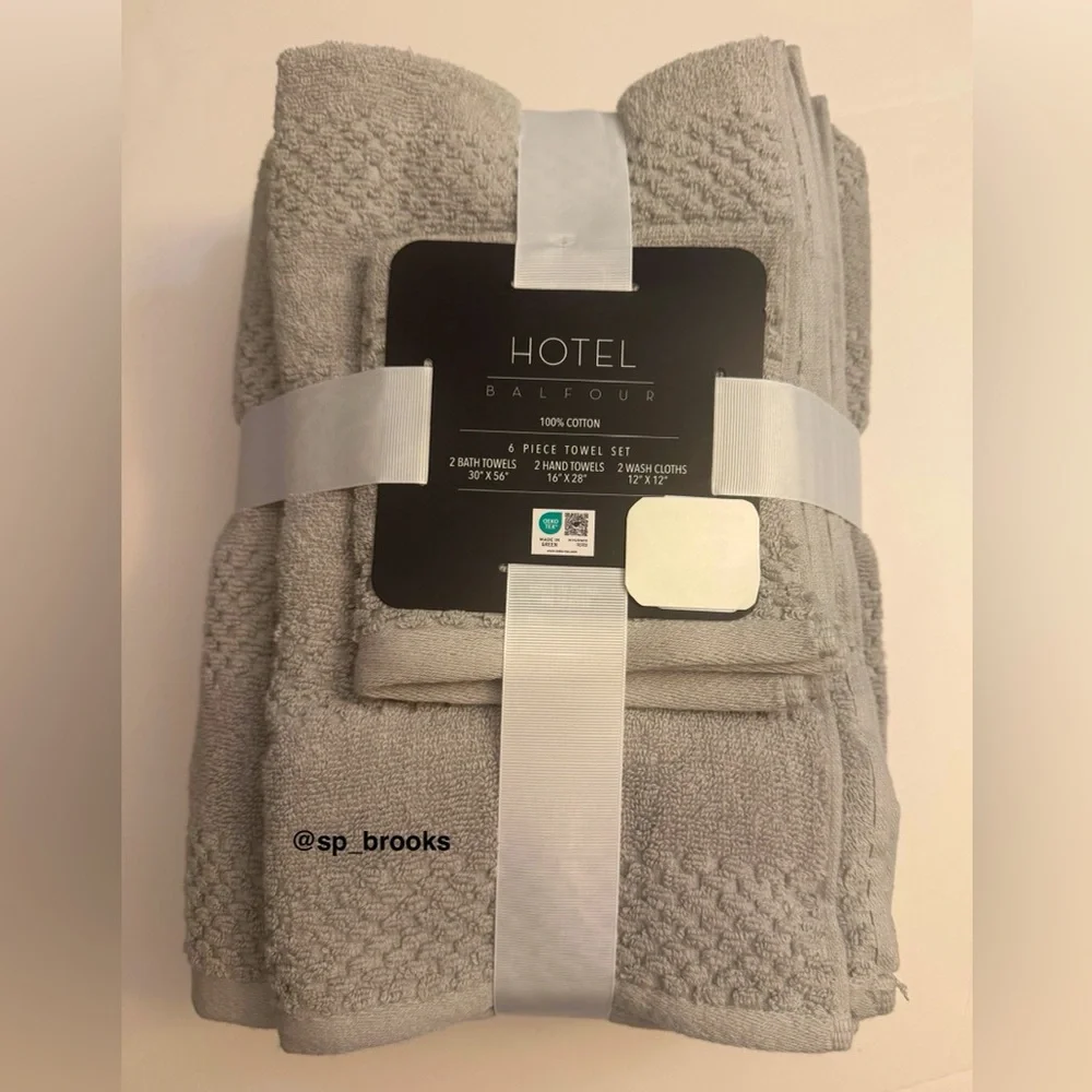 🎁6PC Hotel Balfour Bath Towel Bundle - Cotton - Gray - Waffle Textured